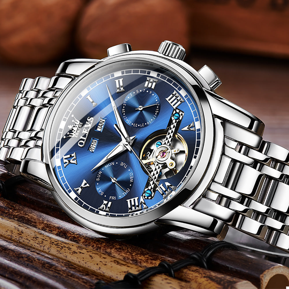 OLVES Automatic Mechanical Business Watch with Calendar. Stainless Steel. and Waterproof Design