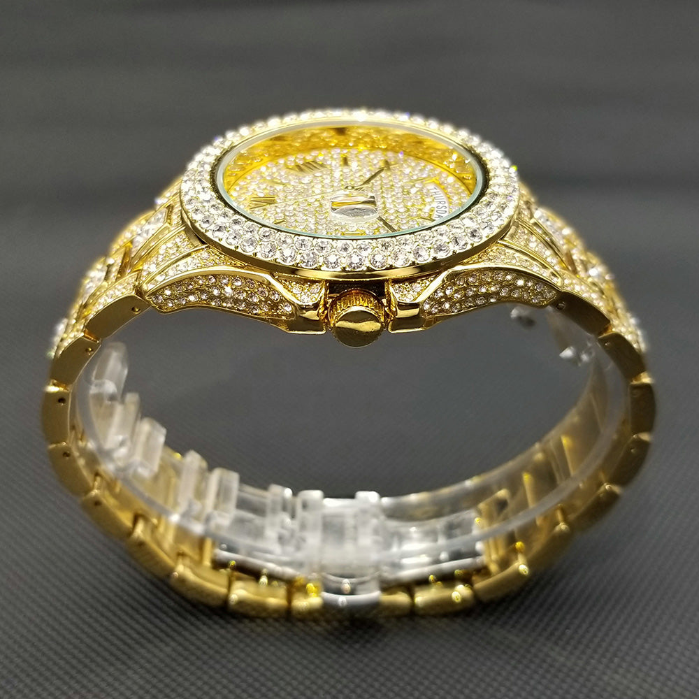IL -Watch Timepiece with Full Diamonds in Luxury Gold. Waterproof