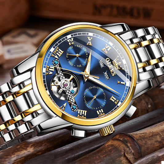 OLVES Automatic Mechanical Business Watch with Calendar. Stainless Steel. and Waterproof Design